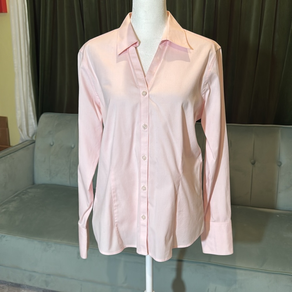 Eddie Bauer Wrinkle Resistant Button Front Blouse Pink